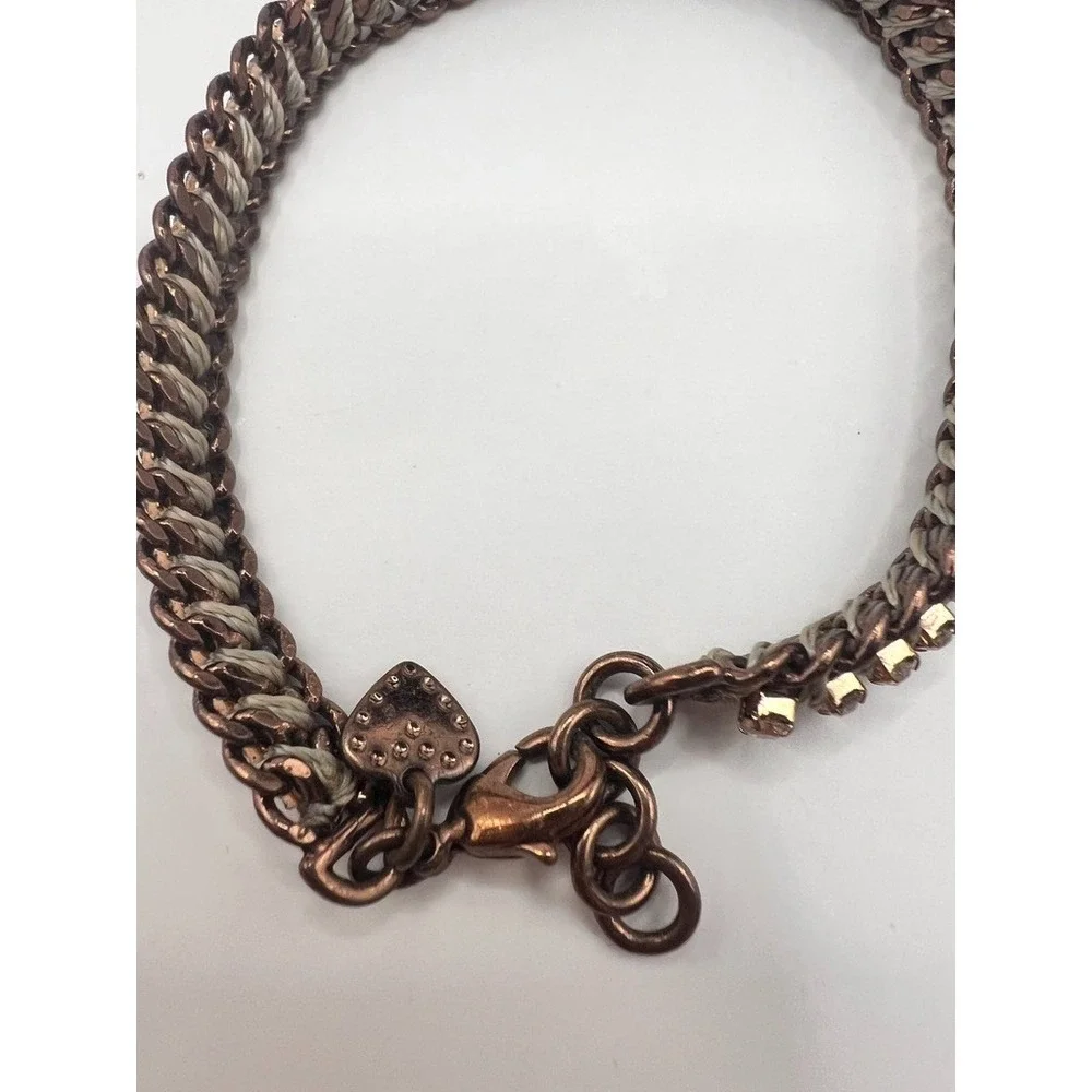 Cookie Lee Copper Bracelet‎ Lot 0f 2 Yellow Glass Beads Rhinestone Chain Boho